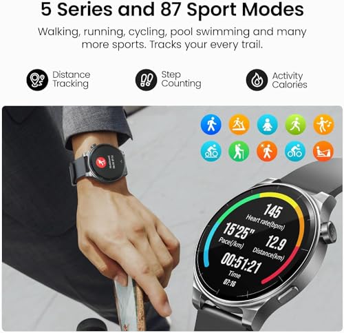 TOZO S5 Smart Watch (Answer/Make Calls), 1.43’’ AMOLED Smart Watches for Men Women 100+ Sport Modes Fitness Watch with Blood Oxygen/Sleep/Heart Rate Monitor, IP68 Waterproof Smartwatch, Silicone Band