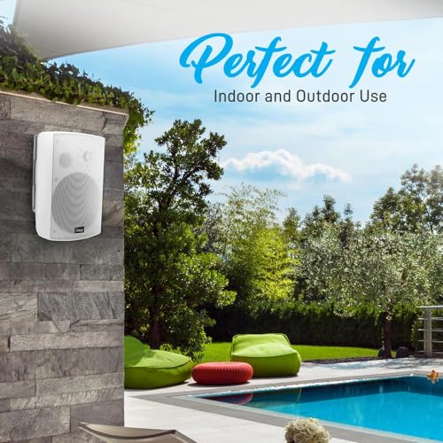 Outdoor Wall-Mount Patio Stereo Speaker - Waterproof Bluetooth Wireless & No Amplifier Needed - Portable Electric Theater Sound Surround System - Pyle PDWR61BTWT