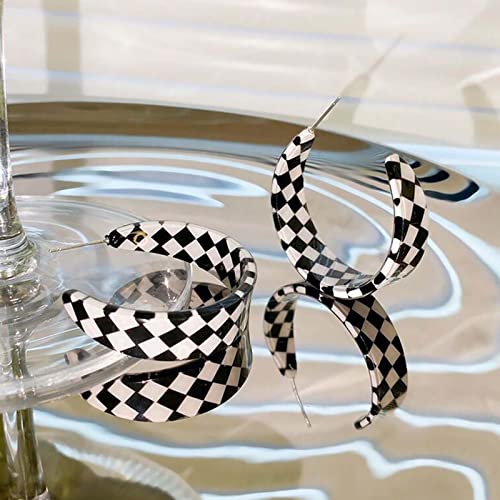 Vintage Black White Striped Earrings Acrylic Checkered Earrings Checkerboard Dangle Earrings Striped Checkered Hoop Earrings Jewellery for Women and Girls
