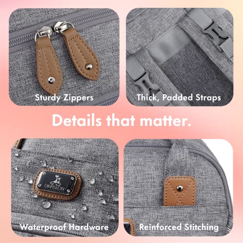 Dikaslon Diaper Bag Backpack with Portable Changing Pad, Pacifier Case and Stroller Straps, Large Unisex Baby Bags for Boys Girls, Multipurpose Travel Back Pack Moms Dads, Gray
