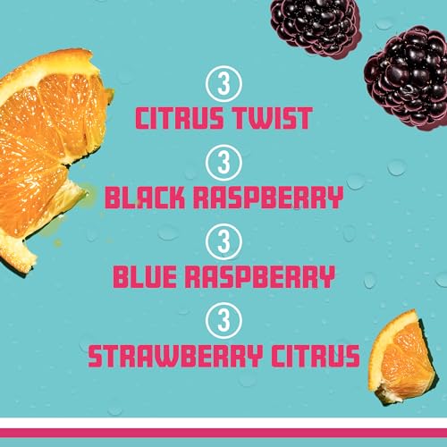 Sparkling Ice +Caffeine Variety Pack, Flavored Sparkling Water, Zero Sugar, with Vitamins and Antioxidants, 16 fl oz, 12 count (Citrus Twist, Black Raspberry, Blue Raspberry, Strawberry Citrus)