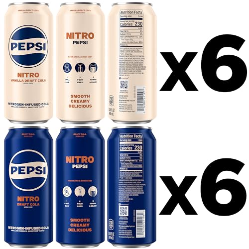 Pepsi Nitro, Draft Cola & Vanilla Draft Cola Variety Pack, 13.65oz Cans (12 Pack)