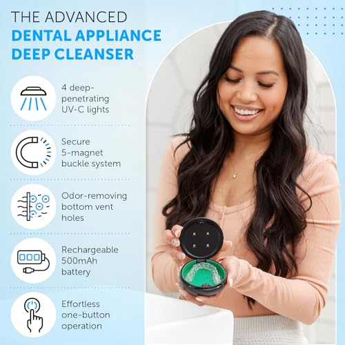 UV-C Dental Appliance Cleaner - UV Retainer Cleaning Machine Also Great for Deep Cleansing Aligner, Mouth Guard, Night Guard, Dentures in Just 3 Minutes - Portable Dental Guard Cleaner Case