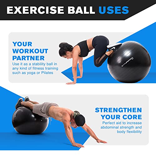 Exercise Ball – Extra Thick Eco-Friendly & Anti-Burst Material Supports over 2200lbs, Stability Ball for Home, Yoga, Gym Ball, Birthing Ball, Physio Ball, Swiss Ball, Physical Therapy or Pregnancy