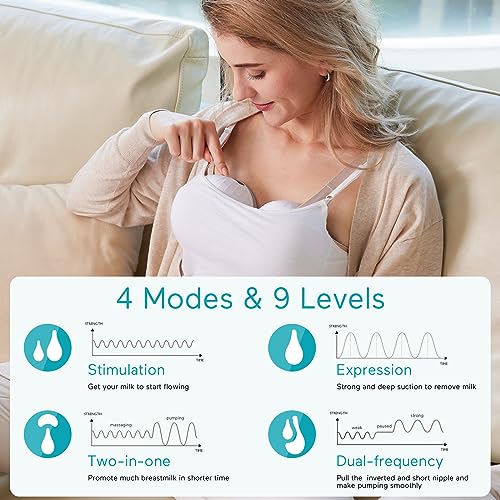 Paruu P10 Hands-Free Breast Pump Wearable, 338mmHg Strong Suction, Low Noise, 4 Modes & 9 Levels, Electric Breast Pump Portable, Smart Display, 19/21/24/28mm Insert/Flange, 2 Pack (White)
