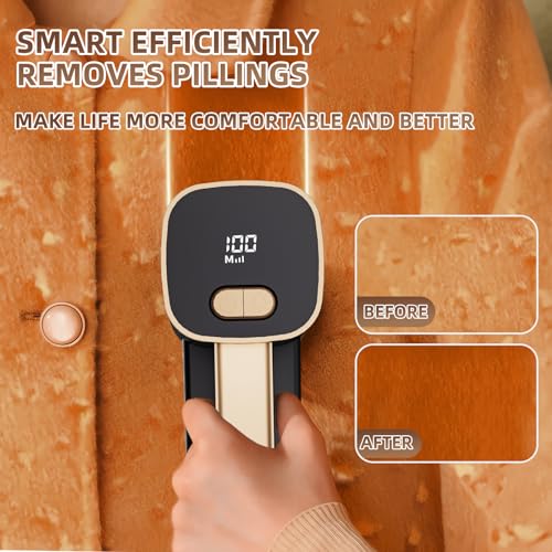 Rechargeable Lint Remover, Fabric Shaver Fuzz Remover, Sweater Shavers with 6-Leaf Blades, 3-Speeds Digital LED Display to Remove Pilling for Clothing and Furniture, Fuzz, Lint Ball, Black