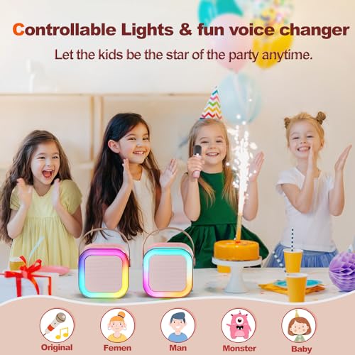 Mini Karaoke Machine for Kids Gifts Adults (Cute Little & Portable) Bluetooth Speaker with Wireless Microphone (Sound Loud) Birthday Gifts for Girls 3-12 Years Old Toddler Toys - Pink