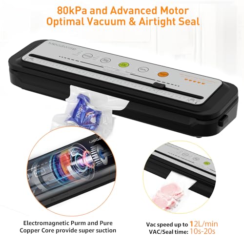 2023 Updated Vacuum Sealer Machine, MEGAWISE Food Sealer w/Starter Kit, Dry & Moist Food Modes, Compact Design with 10 Vacuum Bags & Bulit-in Cutter(Grey)