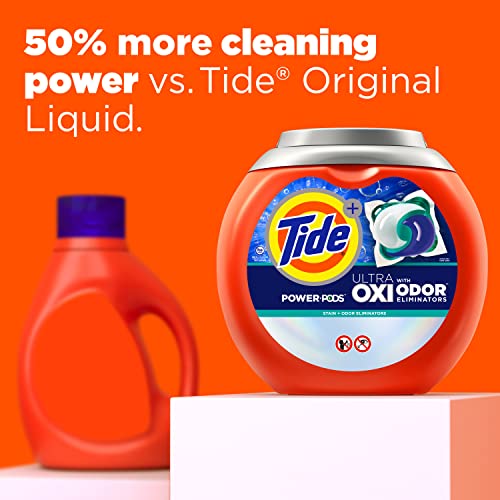 Tide Ultra OXI Power PODS with Odor Eliminators Laundry Detergent Pacs 63 Count For Visible and Invisible Dirt (Pack of 1)