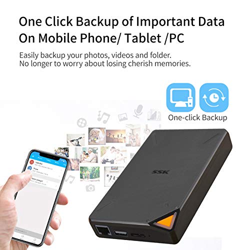 SSK 1TB Personal Cloud External Wireless Hard Drive Portable NAS Storage with WiFi Hotspot for Travel, Support Auto-Backup Connect SD Card Reader Share Data for iPhone iPad Tablet Smart Phone Laptop
