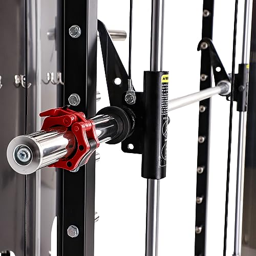 Altas Strength Home Gym Smith Machine with Pulley System Gym Squat Rack Pull Up Bar Upper Body Strength Training Leg Developer Light Commercial Fitness Equipment Included Accessories 3058