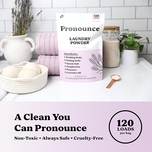 Laundry Detergent Powder Alternative | Non-Toxic, Eco-Friendly, Natural for Sensitive Skin, Eczema, and Babies. Stain + Smell Fighting. HE Safe (Lavender, 120 Loads)