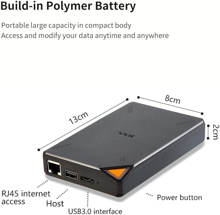 SSK 1TB Personal Cloud External Wireless Hard Drive Portable NAS Storage with WiFi Hotspot for Travel, Support Auto-Backup Connect SD Card Reader Share Data for iPhone iPad Tablet Smart Phone Laptop