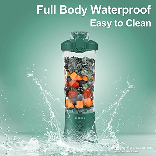 Portable Blender 20 Oz, Personal Size Blender for Shakes and Smoothies with 6 Blades, Mini Small Smoothie Blender Bottles for Kitchen, Home, Travel, Sports (Green)