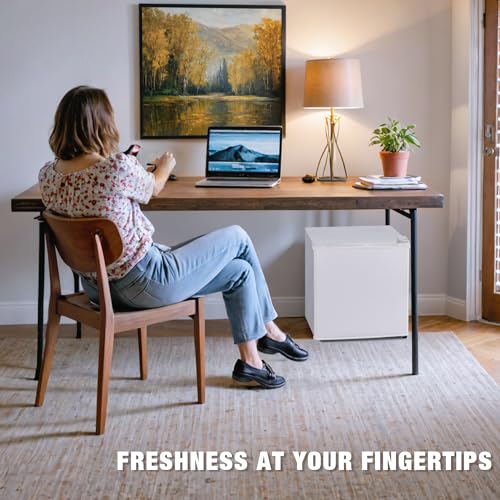 1.7 Cu.Ft Mini Fridge with Freezer, Low Noise Compact Refrigerator, Adjustable Thermostat, Energy Saving, Stylish Small Fridge for Bedroom, Office, Dorm, Hotel. (Stylish White)