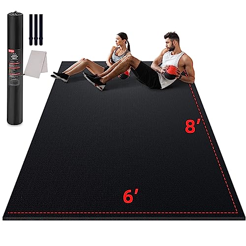 Large Exercise Mat for Home Workout,12‘x6’/10'x6'/9'x6'/8'x6'/7'x5'/6'x4' (7mm) Extra Thick Workout Mat, High-Density Gym Mat for Cardio, Jump Rope, MMA, Weights (Shoe-Friendly)