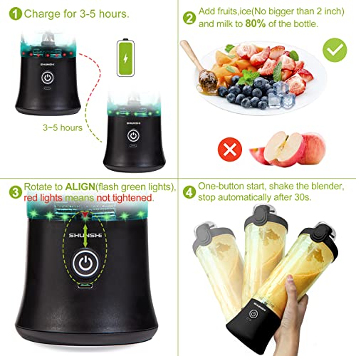 Portable Blender 20 Oz, Personal Size Blender for Shakes and Smoothies with 6 Blades, Mini Small Smoothie Blender Bottles for Kitchen, Home, Travel (Black)