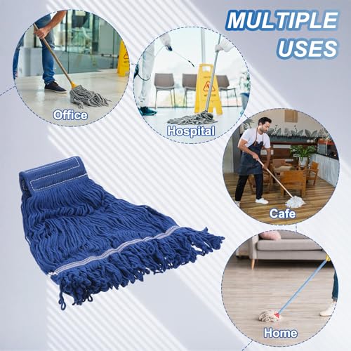 uxcell 6Pcs Commercial Mop Head Replacement, Cotton String Mop Head, Wet Cleaning Mop Head Refills for Home, Industrial Commercial Use, Blue