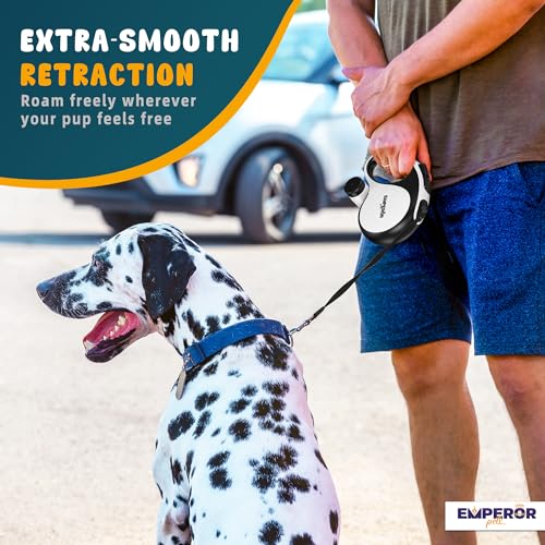 Emperor Pets 26 ft Retractable Dog Leash For Large Dogs - Up to 110lbs, Dog Leashes for Medium Dogs, Large Dog Leash Heavy Duty Dog Leash Retractable 26 ft, Dog Leashes for Large Breed Dogs -Aura BW26
