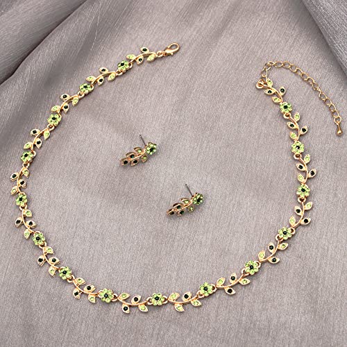 Austrian Crystal Rhinestone Choker Necklace Dangle Earring Link Bracelet Jewelry Set for Brides Bridesmaid Prom Costume Accessories for Women