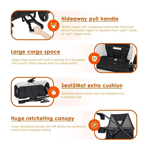 Baby Trend Expedition 2-in-1 Collapsible Stroller Wagon Plus with Canopy, Storage Basket, 2 Storage Trays, and 6 Bottle Holders, Modern Khaki