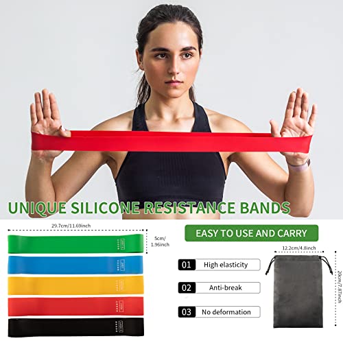 Resistance Band Set, 5 Latex Exercise Bands with 5 Resistance Levels, Skin Friendly Elastic Bands for Home Exercise, Physical Therapy, Strength Training, Yoga