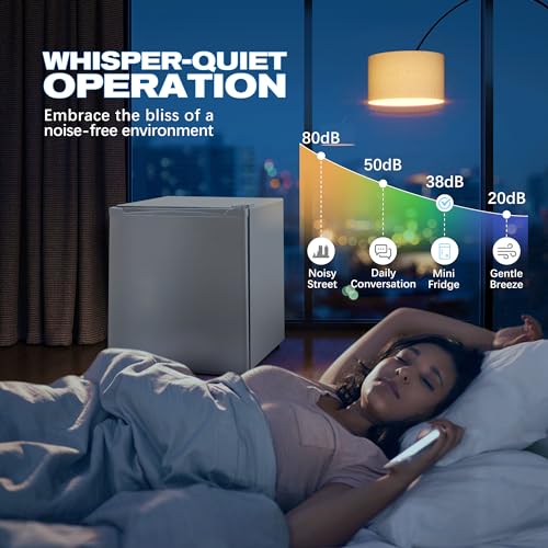 1.7 Cu.Ft Small Fridge for Bedroom Office, Small Refrigerator with Freezer, Auto Defrost, Low Noise, Energy Saving, Compact Refrigerator for Bedroom, Office, Dorm, White