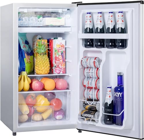 3.2 Cu.Ft Mini Fridge for Bedroom Office Dorm, Small Refrigerator Freezer, Mini Compact Fridge with Adjustable Thermostat, Low Noise, Energy Saving, Sliver