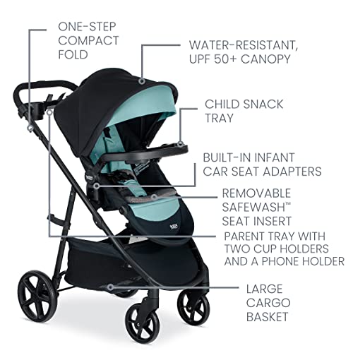 Britax Willow Brook S+ Baby Travel System, Infant Car Seat and Stroller Combo with Alpine Base, ClickTight Technology, SafeWash Insert and Cover, Jade Onyx