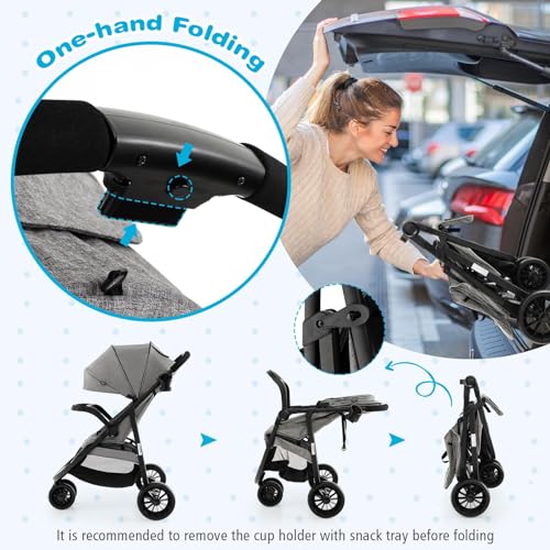 BABY JOY Jogging Stroller, Jogger Travel System with 5-Point Safety Harness, Adjustable Canopy/Backrest/Footrest, Storage Basket & Pocket, Lightweight Baby Stroller for Newborn Toddlers (Gray)