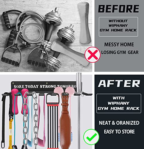 8 Prongs Hook Heavy-construction Wall-mounted Organizer Multi-Purpose Workout Gear Storage for Resistance Bands Jump Ropes Lifting Belt Fitness Bands Barbells Carabiners Included With Uplifting Words