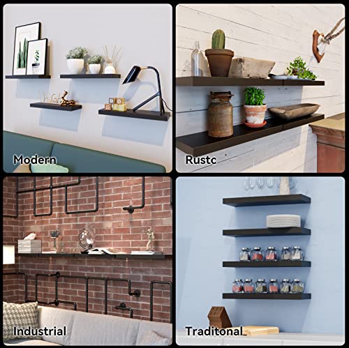Black Floating Shelves for Wall, 4 Sets Black Wall Shelves Wall Mounted, Black Display Shelves for Bedroom Wall Decor, Wall Storage Shelf for Bathroom, Kitchen, Living Room – Black