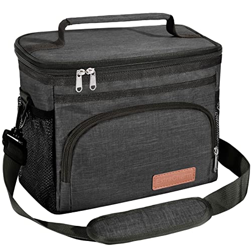 Insulated Lunch Bag for Women/Men - Reusable Lunch Box for Office Picnic Hiking Beach - Leakproof Cooler Tote Bag Organizer with Adjustable Shoulder Strap for Adults - Black