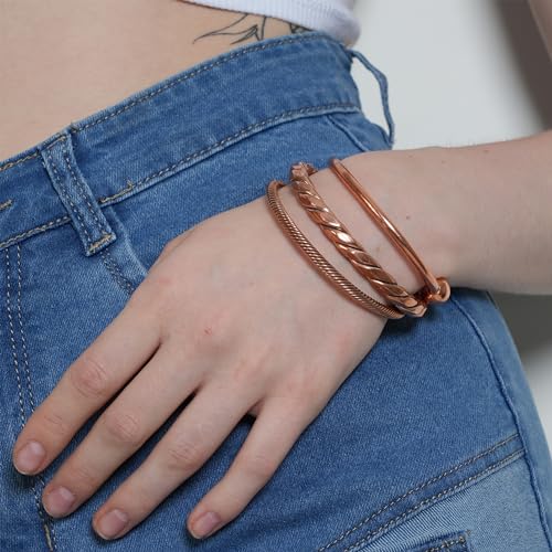 Touchstone Copper Healing Bracelet Tibetan Style. Hand Forged with Solid and High Gauge Copper Jewelry Cuff for Women Men. Combo of Different Designs