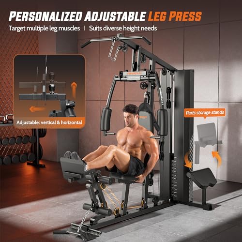 FEIERDUN Home Gym, Multi Exercise Equipment with Leg Press, Cable Machine Home Gym Equipment for Full Body Workout