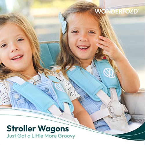 WONDERFOLD Volkswagen Quad Stroller Wagon (4 Seater) - Collapsible Wagon Stroller with VW Bumper, Functioning Headlights, and All-Terrain XL Wheels, Bondi Blue