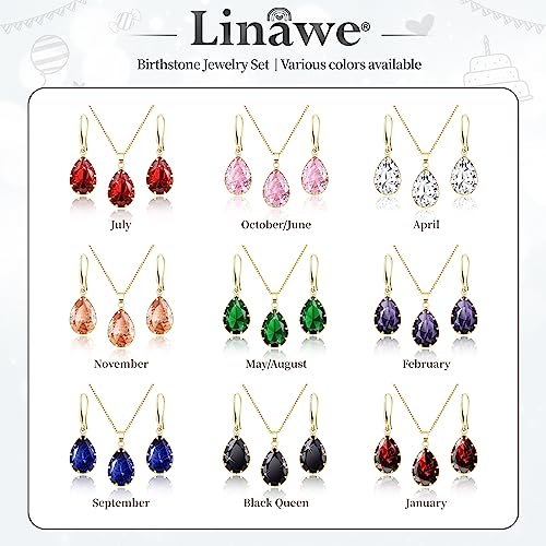 Linawe Crystal Jewelry Sets for Women, Diamond Pendant Necklace, Rhinestone Drop Dangle Earrings, Matching Wedding Jewelry, Birthstone Cubic Zirconia, 14K Gold/Rose Gold/Silver Tones