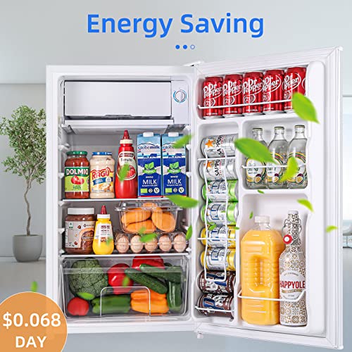 BANGSON Mini Fridge with Freezer, 3.2Cu.Ft, Reversible Door Mini Fridge, 5 Adjustable Temperatures, 38dB Low Noise, Small Refrigerator for Bedroom, Office, and Dorm, White…