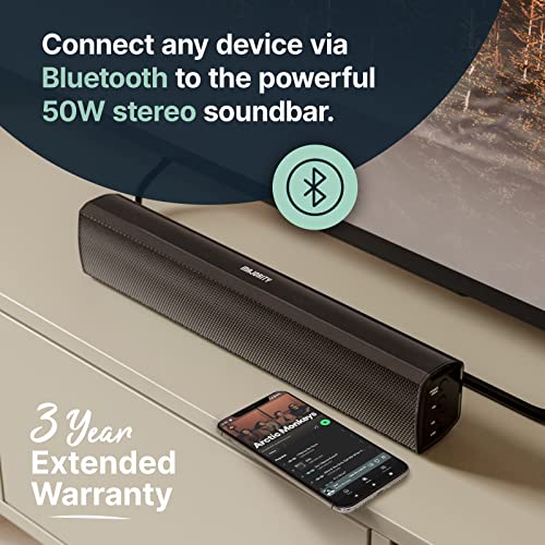 Majority Sound Bar for Smart TV, 50 Watts, 2.0 Bluetooth TV Sound Bar, 15 Inch Home Audio Sound Bars, Small Soundbar for TV and PC | AUX, RCA, Optical, USB | Gaming, Music, Movies - Bowfell Black
