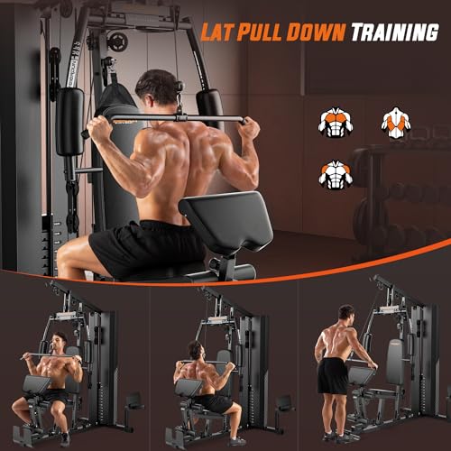 FEIERDUN Home Gym Equipment, Multi-Functional Workout Equipment with 154LBS Weight Stack, for Leg Press, LAT Pull Down, Chest Presses