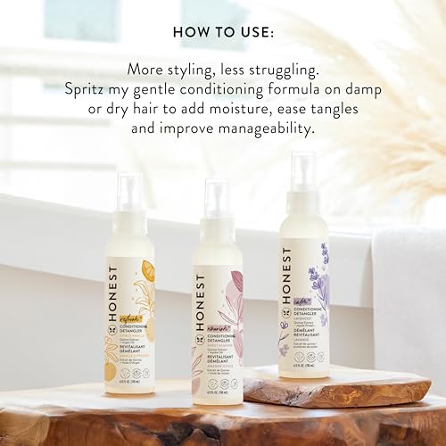 The Honest Company Conditioning Hair Detangler | Leave-in Conditioner + Fortifying Spray | Tear-free, Cruelty-Free, Hypoallergenic | Citrus Vanilla Refresh, 4 fl oz