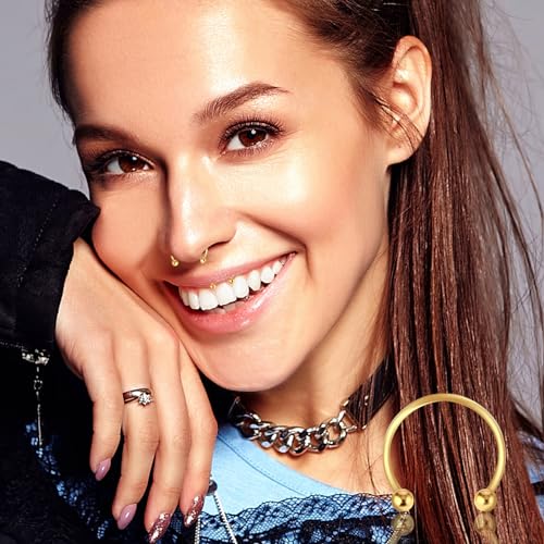 Yolev 14Pcs 6/7/8/9/10/12/14mm Surgical Steel Horseshoe Septum Nose Ring Hoop Set Piercing Jewellery，Horseshoe Rings Earring Eyebrow Earring Hoop Lip Horseshoe Piercing for Women Men