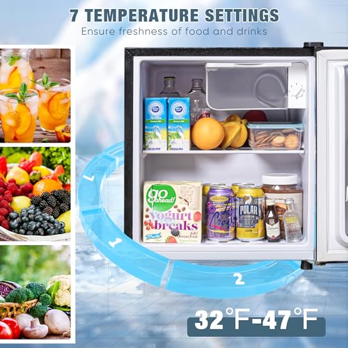 1.7 Cu.Ft Mini Fridge with Freezer, Low Noise Compact Refrigerator, Adjustable Thermostat, Energy Saving, Stylish Small Fridge for Bedroom, Office, Dorm, Hotel. (Stylish Black)