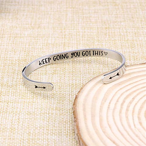 Keep Going You Got This Cuff Bracelet, Inspirational Motivational Gift, Friends BFF Sisters Encouragement Gift,Uplifting Gift for Her, Strength Jewelry, Arrow Symbols, Secret Message