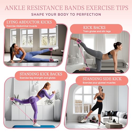 12 pcs Ankle Resistance Bands with Cuffs, 5 Mini Loop Bands, Ankle Bands for Working Out, Resistance Bands for Leg Butt Workout Equipment, Butt Bands for Working Out Women, Glutes Workout Equipment