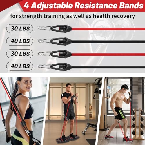 Push Up Board Workout Equipment Home Gym with Exercise Accessories Resistance Bands & Ab Roller Wheel & Pilates Bars - Portable Gym with Foldable Pushup Board - Exercise Equipment for Women & Men's Gift