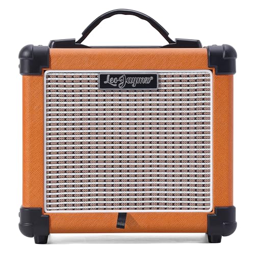 Leo Jaymz 10W Electric Guitar Amplifier-Clean and Distortion Channel -2 Band Equalization and BT Play Accompaniment-Recording Studio, Practice Room, Small Courtyard (5", Orange)…