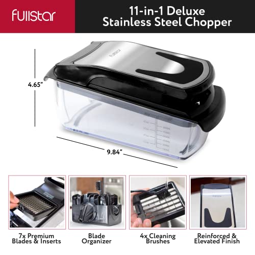 Fullstar Vegetable Chopper, Cheese Slicer, Food Chopper, Veggie Chopper, Onion Chopper, Vegetable Chopper with Container, Mandoline Slicer & Cheese Grater (11 in 1 - Black)