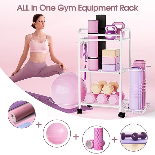 Home Gym storage Rack - Gym Equipment Storage Rack for Yoga Mat Yoga Ball Dumbbells Kettlebells Foam Roller Yoga Strap and Resistance Bands Workout Equipment Organizer
