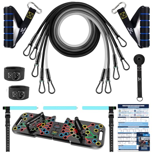 Push Up Board with Resistance Bands, Portable Home Gym Exercise Equipment, Handles and Ankle Straps for Full Body Workout at Home Gym